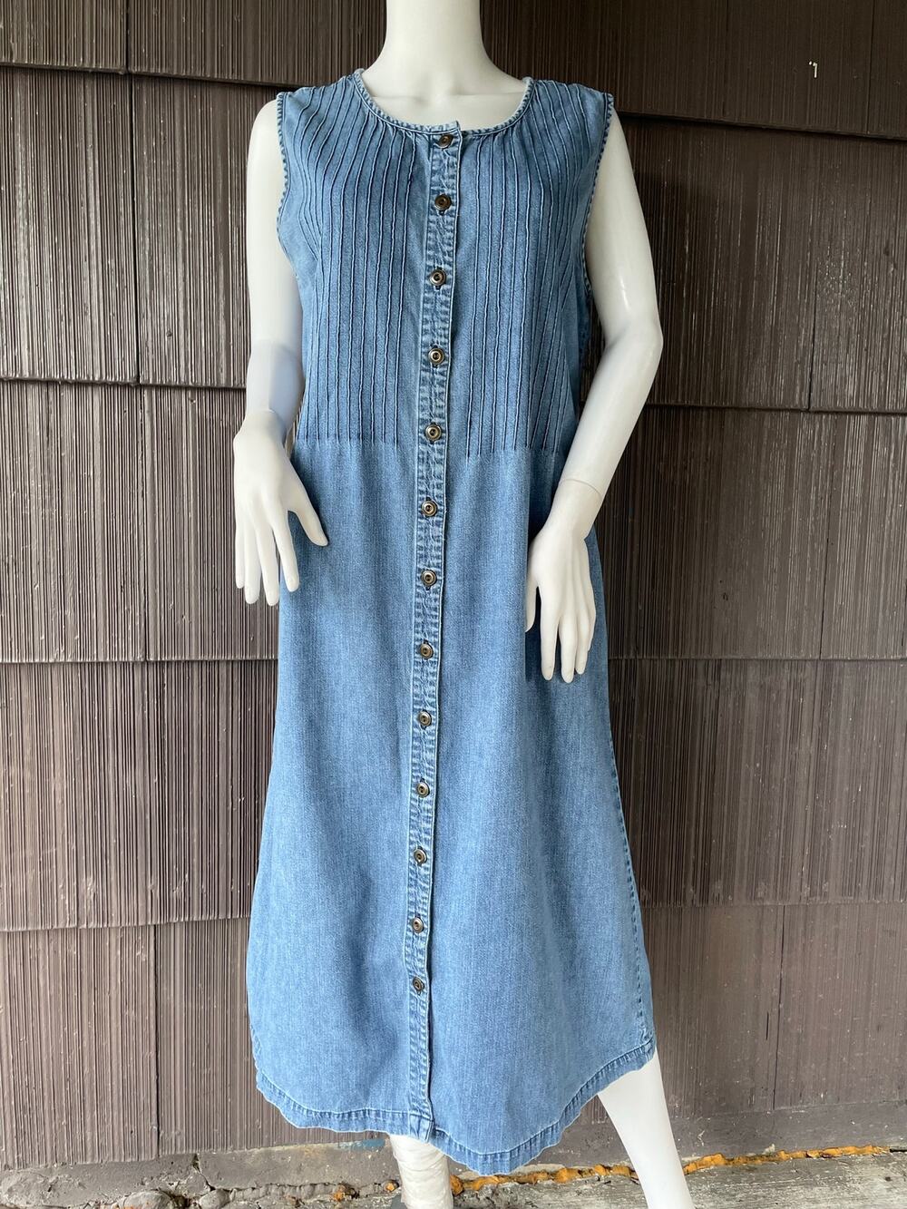 🔥Vintage 90s LL Bean Denim Button Midi Dress Western Americana Cottage Prairie